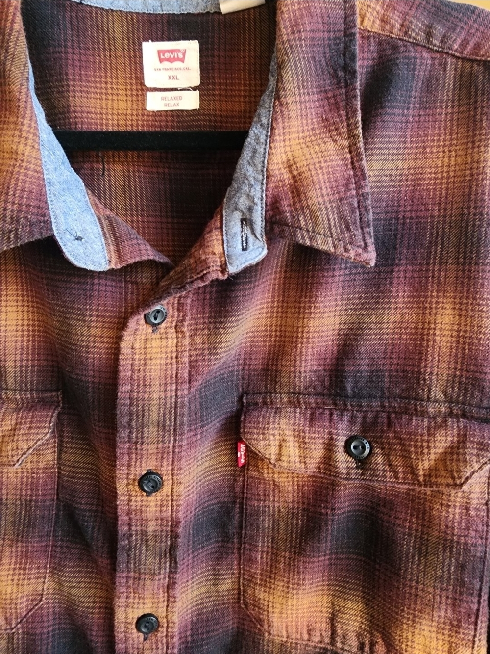 Levi’s Relaxed Fit Plaid Flannel Shirt – XXL – Brown Orange Black Button-Up